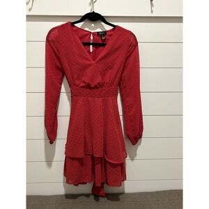 Jopna Women's Dress S Red Romantic Long Sleeve Tiered Skirt Fairy Valentine